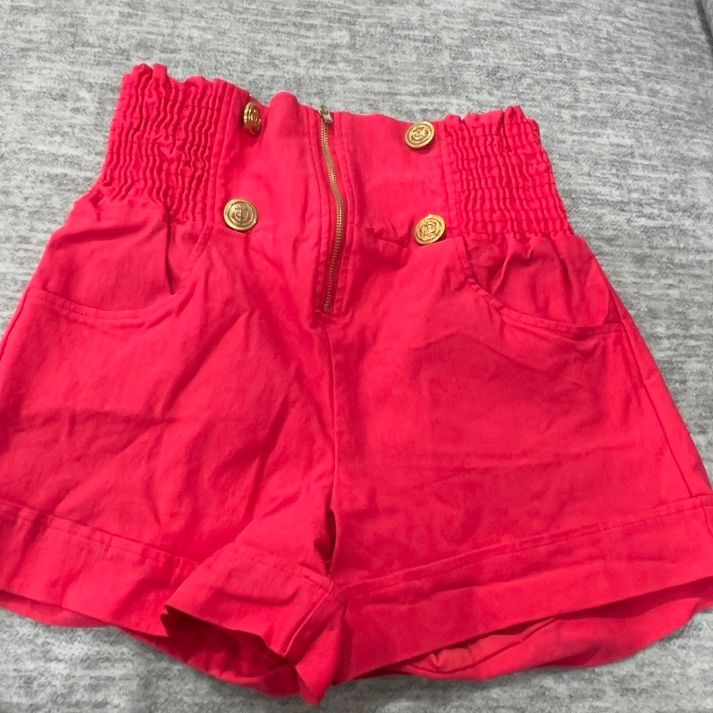 High Waist Red and Gold Shorts with Elastic Waistband